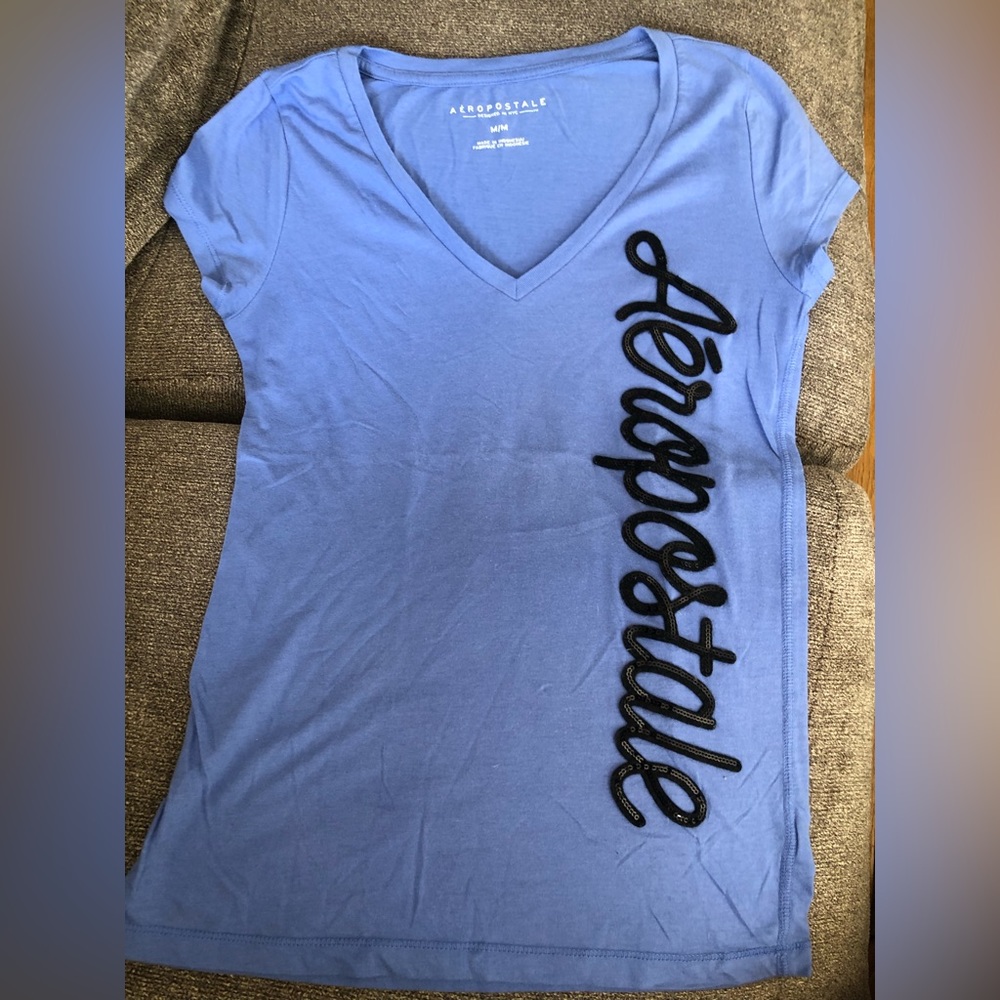 Aeropostale T- Shirt light blue color size M with black embroidery